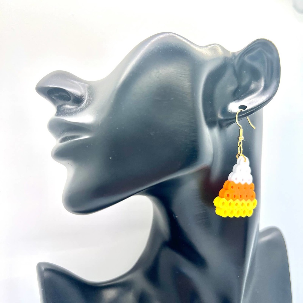 Melted Candy Corn Earrings - Halloween Earrings - Fall Earrings - Perler Earring - Picture 7 of 8